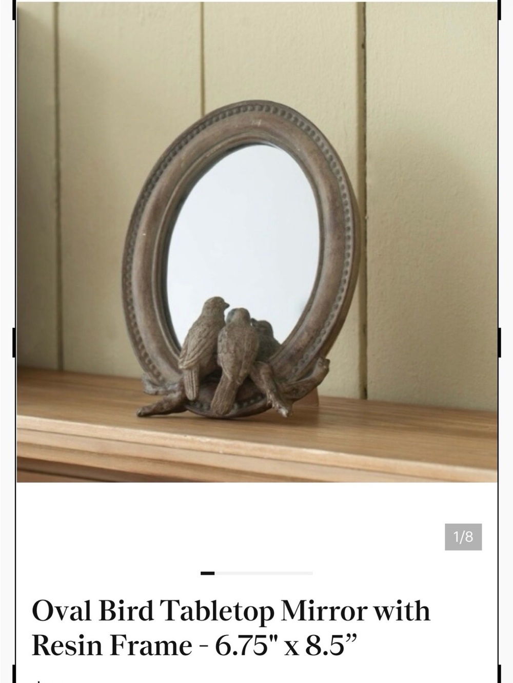 Oval Bird Tabletop Mirror - Resin Frame, Distressed Taupe